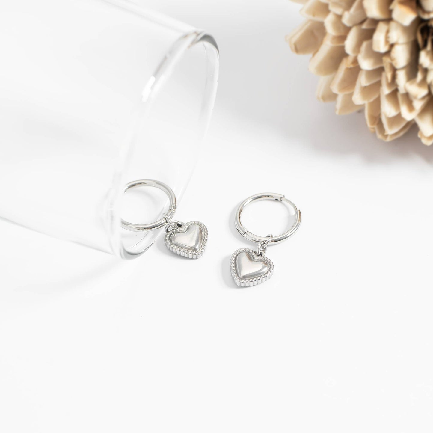 18K Gold PVD Stainless Steel Heart Pendant Hoop Earrings: Gold / 15mm
