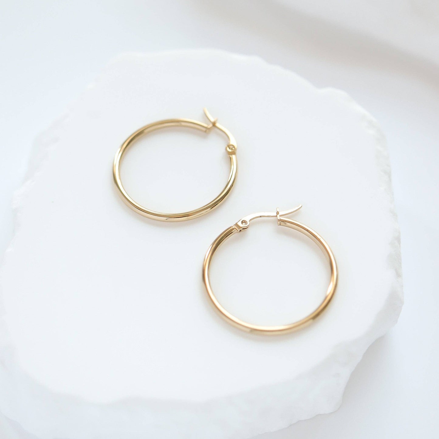 18K Gold PVD Stainless Steel Round Tube Hoop Earrings: Gold / 25mm