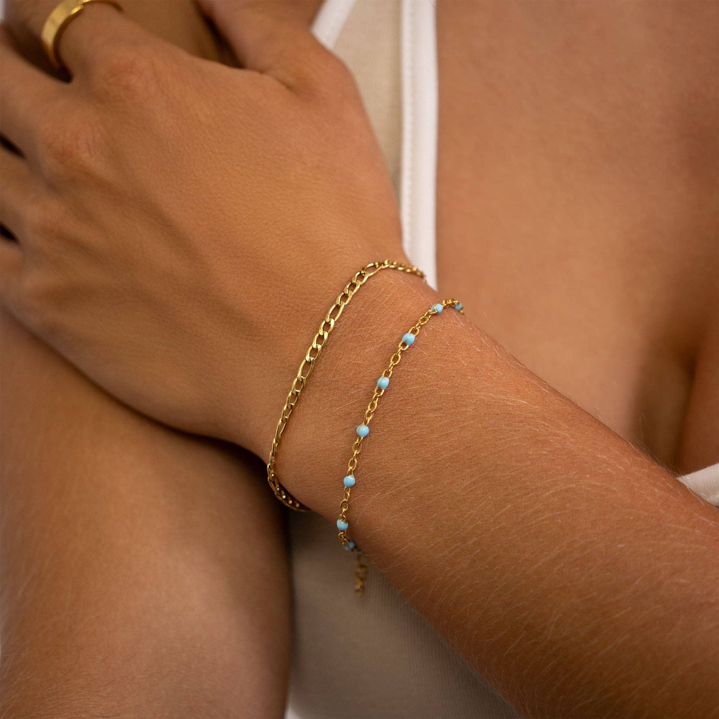 18K Gold PVD Stainless Steel Turquoise Confetti Bracelet: Gold