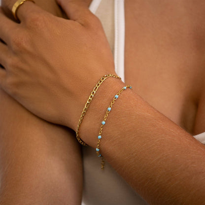 18K Gold PVD Stainless Steel Turquoise Confetti Bracelet: Gold